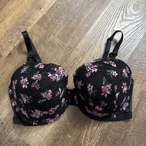 Victoria's Secret Sexy Tee Lacie Lightly Lined Demi Bra Black Pink Flowers 36DD